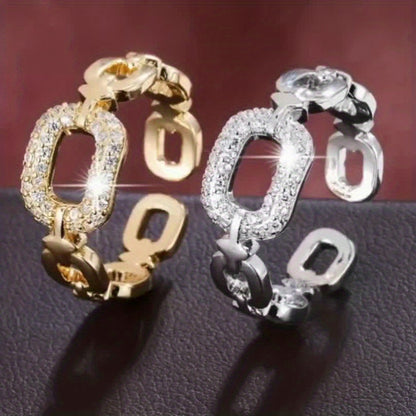 Women's Elegant Adjustable Open Ring, Creative Design, Shiny Personalized Wedding Jewelry, Daily & Party Accessory