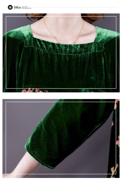 Casual Mom's Loose Maxi Robe  Long Sleeves Printing Winter Party Vestidos