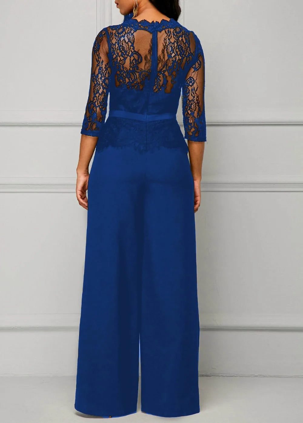 Sexy Jumpsuits Women Long Sleeve Lace Patchwork Jumpsuit Loose Trousers