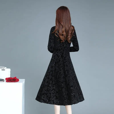 Maxi Dress Ankle-Length Women Dress  Pure Color Velvet Dress Dressing Up