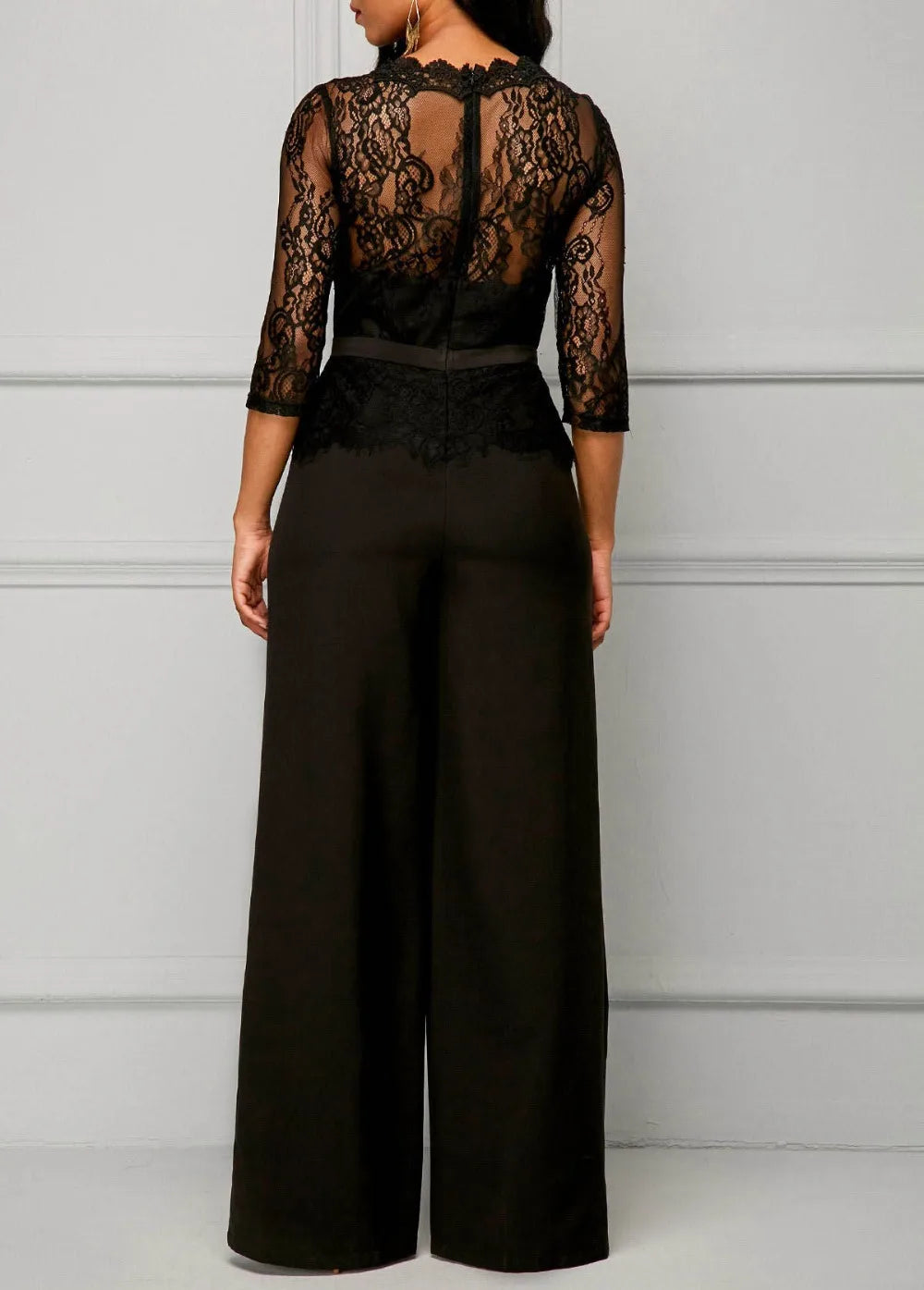 Sexy Jumpsuits Women Long Sleeve Lace Patchwork Jumpsuit Loose Trousers
