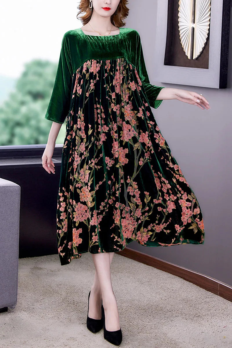 Casual Mom's Loose Maxi Robe  Long Sleeves Printing Winter Party Vestidos