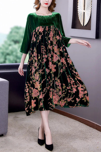 Casual Mom's Loose Maxi Robe  Long Sleeves Printing Winter Party Vestidos