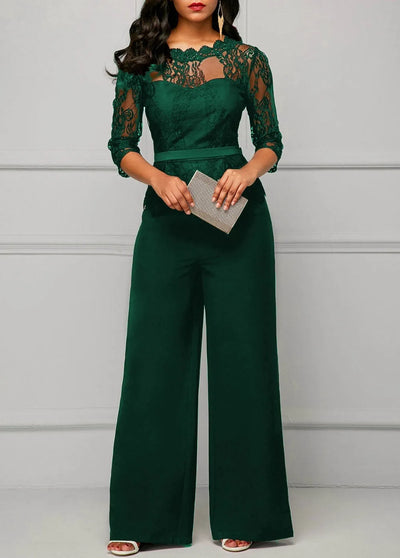 Sexy Jumpsuits Women Long Sleeve Lace Patchwork Jumpsuit Loose Trousers