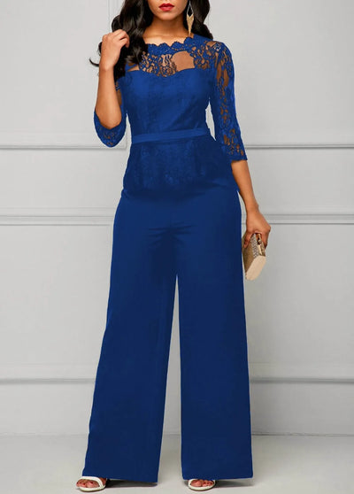 Sexy Jumpsuits Women Long Sleeve Lace Patchwork Jumpsuit Loose Trousers