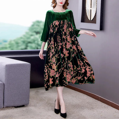 Casual Mom's Loose Maxi Robe  Long Sleeves Printing Winter Party Vestidos