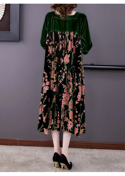 Casual Mom's Loose Maxi Robe  Long Sleeves Printing Winter Party Vestidos