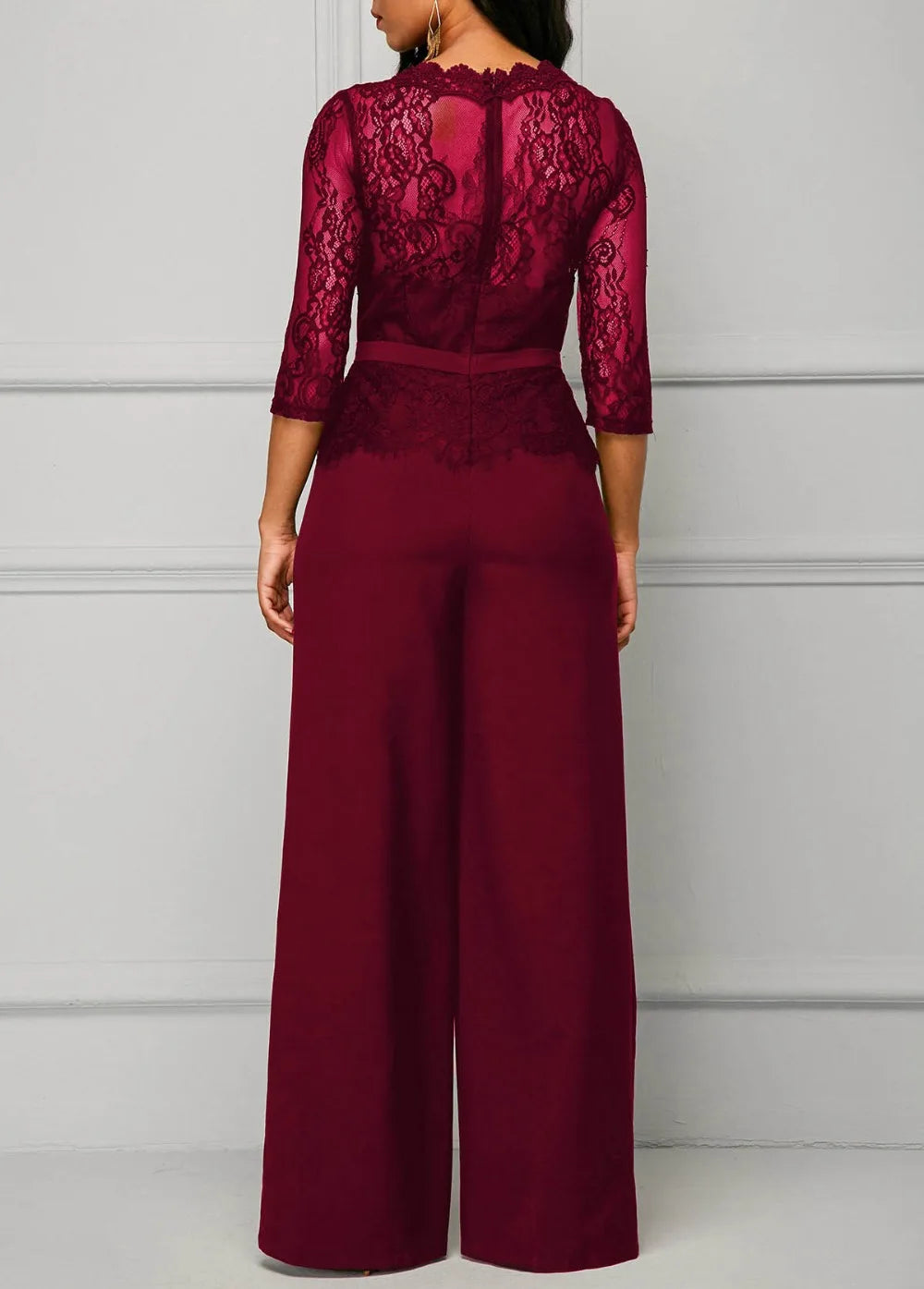 Sexy Jumpsuits Women Long Sleeve Lace Patchwork Jumpsuit Loose Trousers