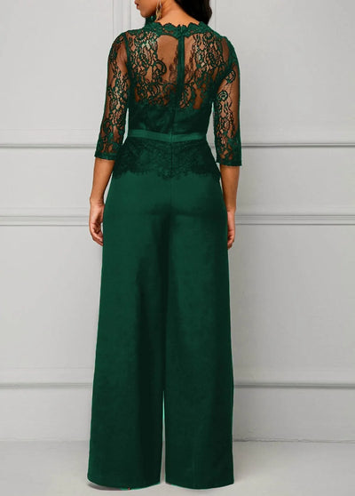 Sexy Jumpsuits Women Long Sleeve Lace Patchwork Jumpsuit Loose Trousers