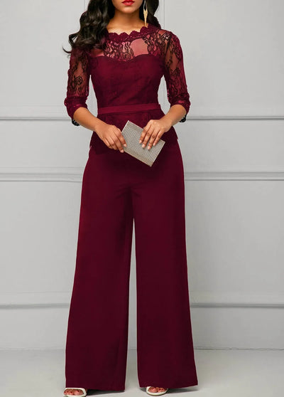 Sexy Jumpsuits Women Long Sleeve Lace Patchwork Jumpsuit Loose Trousers