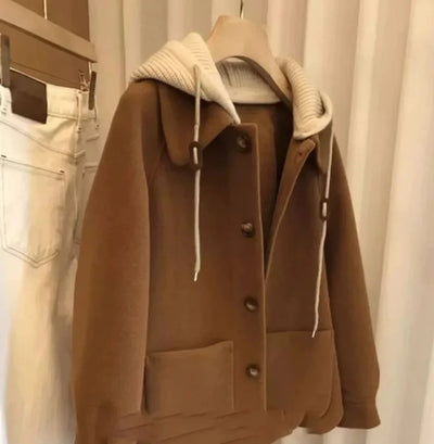 Woolen Coat Vintage Loose Fit Hat Design Thick Korean Style