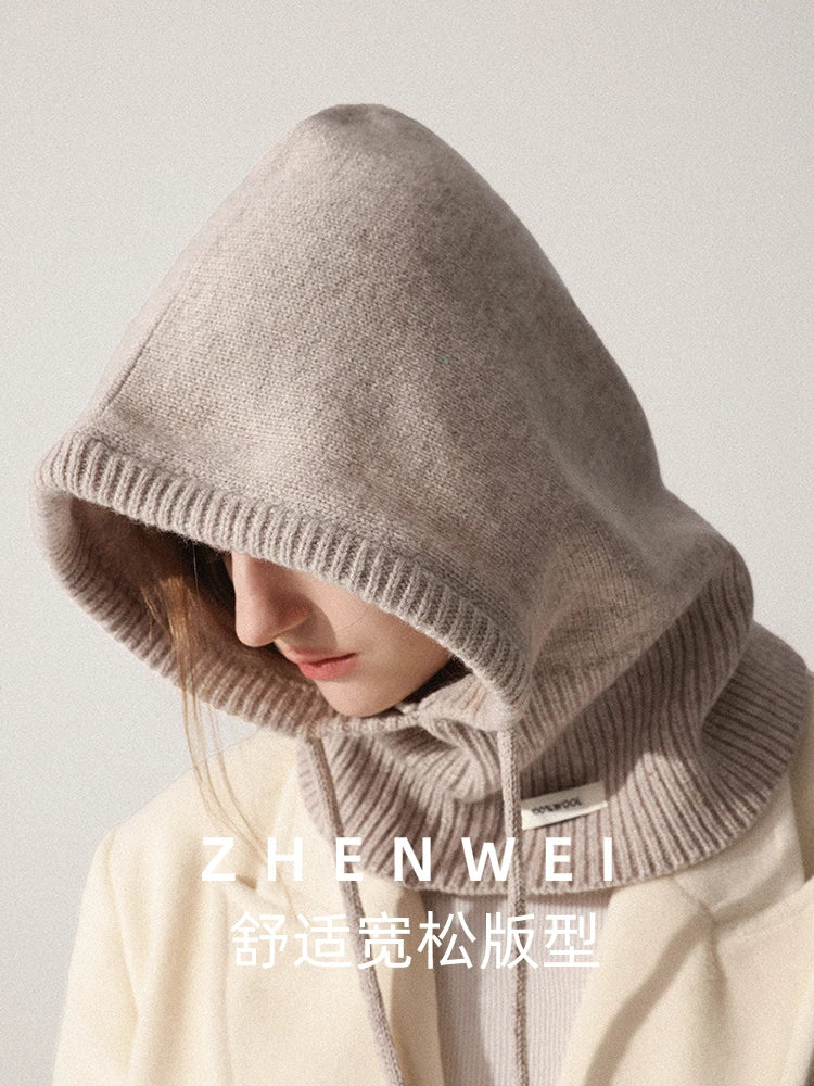 Wool Slouchy Balaclava Winter Hat for Women  Knitted Scarf