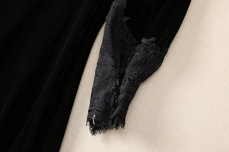 MARYYIMEI Fashion design Women's Dress Lace Splicing Long-Sleeved Beading Pretty Slim-Fit Hip Wrap Elegant Velvet Dresses