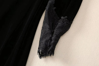 MARYYIMEI Fashion design Women's Dress Lace Splicing Long-Sleeved Beading Pretty Slim-Fit Hip Wrap Elegant Velvet Dresses