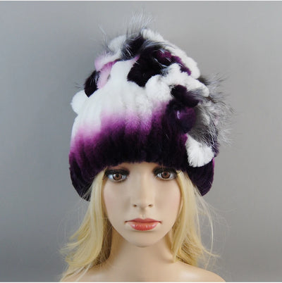 Luxury Women Fur Hat For Winter Handmade Natural Rex Rabbit Fox .