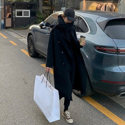 Long Wool Coat  Audrey Hepburn  Mid Length Slim Fit Woolen Overcoat