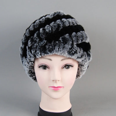Real Rex Rabbit Winter Fur Hat For Women Russian Real Fur Knitted Cap