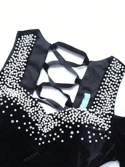 Elegant Velvet Dress With Bow Tie Backless Design 2024 New Luxury Diamond