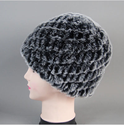 Real Rex Rabbit Winter Fur Hat For Women Russian Real Fur Knitted Cap