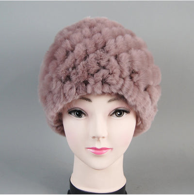 Real Rex Rabbit Winter Fur Hat For Women Russian Real Fur Knitted Cap