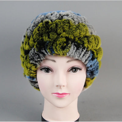 Real Rex Rabbit Winter Fur Hat For Women Russian Real Fur Knitted Cap