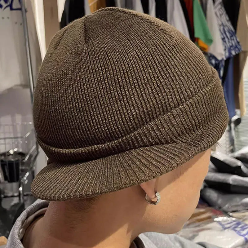 Hats Short-brimmed Woolen Army Peaked Caps Knitted Warm Hat