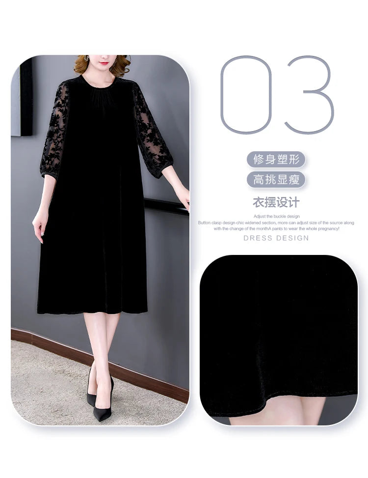 Velvet Chic Hook Flower Hollow Sexy Midi Dress Women Solid