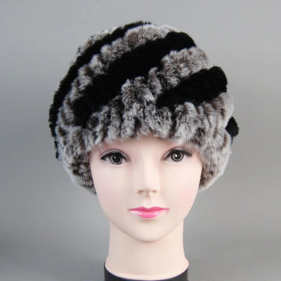 Real Rex Rabbit Winter Fur Hat For Women Russian Real Fur Knitted Cap