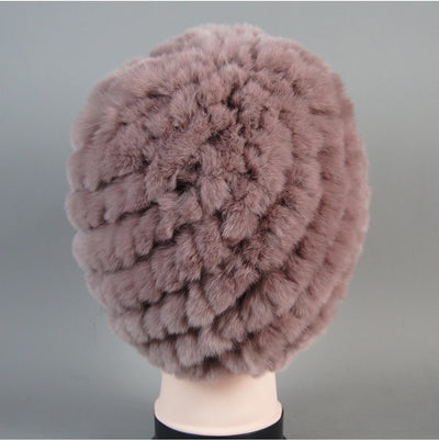 Real Rex Rabbit Winter Fur Hat For Women Russian Real Fur Knitted Cap