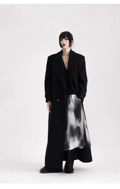Winter Luxury Extra Long Black Warm Soft Wool & blends Coat for Women