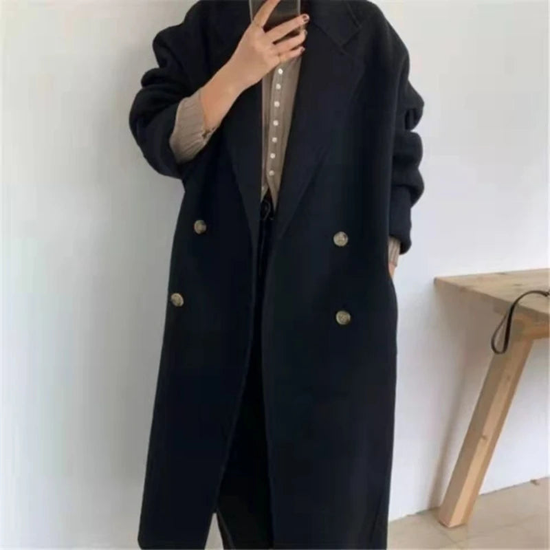 Long Wool Coat  Audrey Hepburn  Mid Length Slim Fit Woolen Overcoat