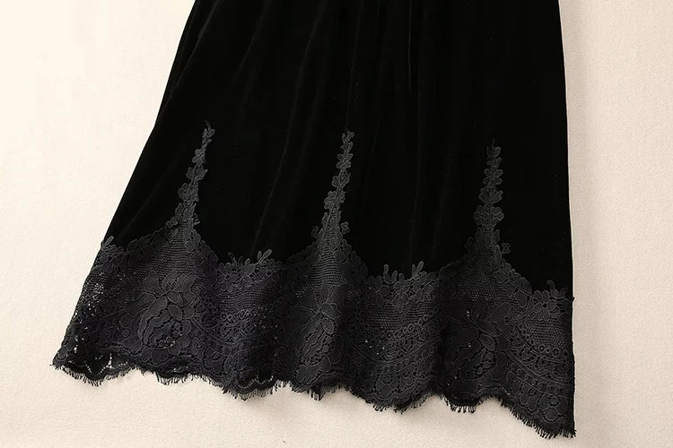MARYYIMEI Fashion design Women's Dress Lace Splicing Long-Sleeved Beading Pretty Slim-Fit Hip Wrap Elegant Velvet Dresses