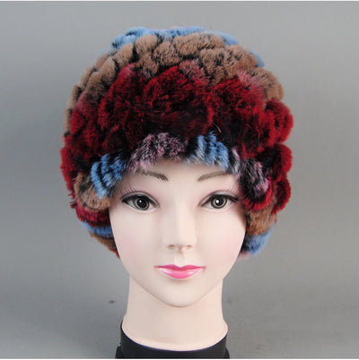 Real Rex Rabbit Winter Fur Hat For Women Russian Real Fur Knitted Cap