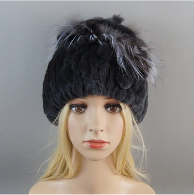 Luxury Women Fur Hat For Winter Handmade Natural Rex Rabbit Fox .