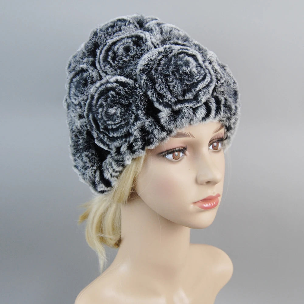 Winter Fur Hat Scarf Sets Natural Warm Real Rex Rabbit Fur