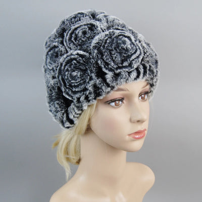 Winter Fur Hat Scarf Sets Natural Warm Real Rex Rabbit Fur