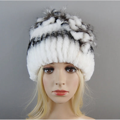 Luxury Women Fur Hat For Winter Handmade Natural Rex Rabbit Fox .