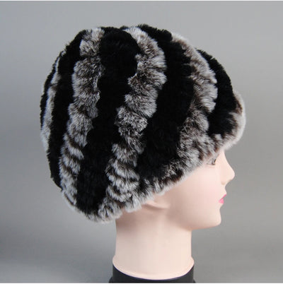 Real Rex Rabbit Winter Fur Hat For Women Russian Real Fur Knitted Cap