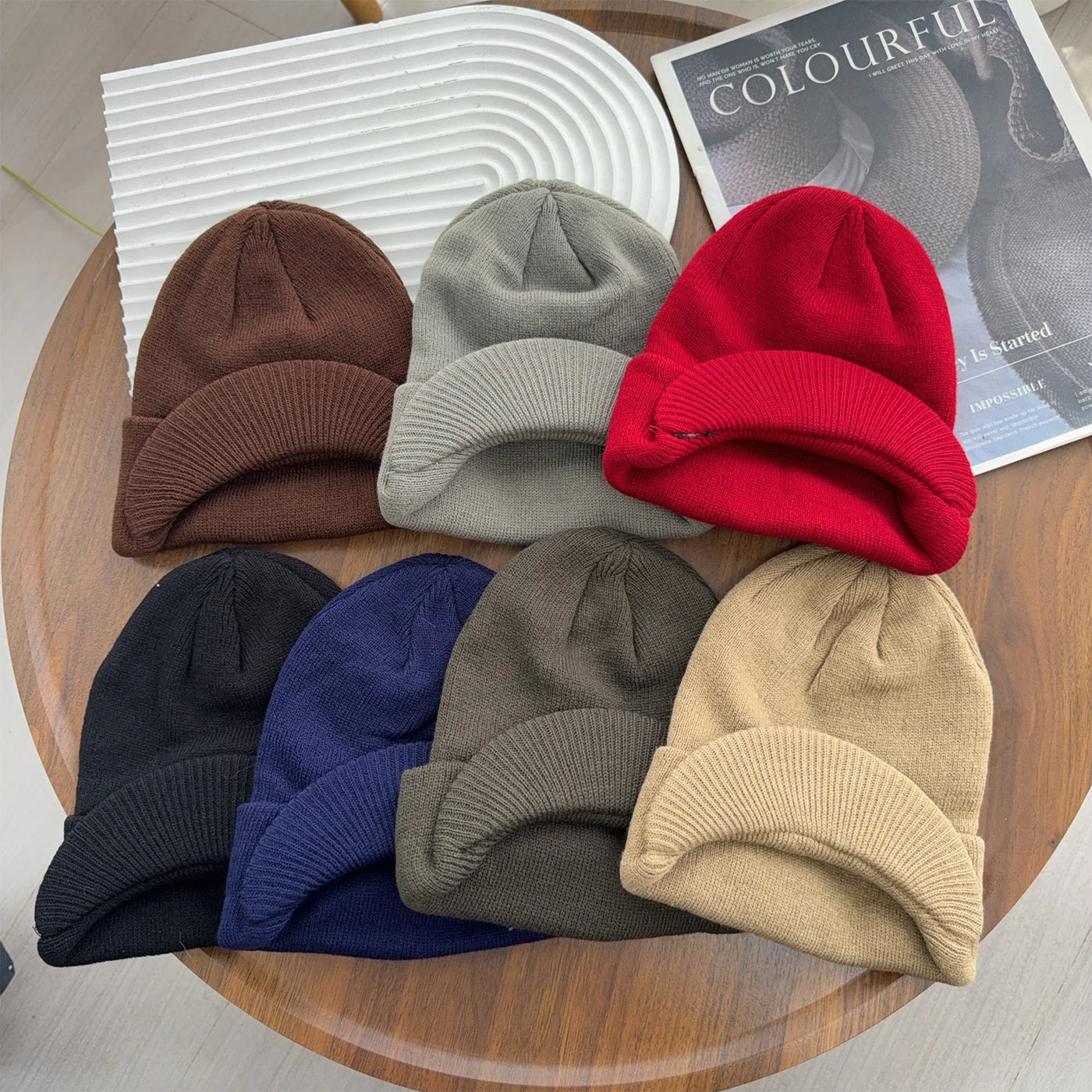 Hats Short-brimmed Woolen Army Peaked Caps Knitted Warm Hat