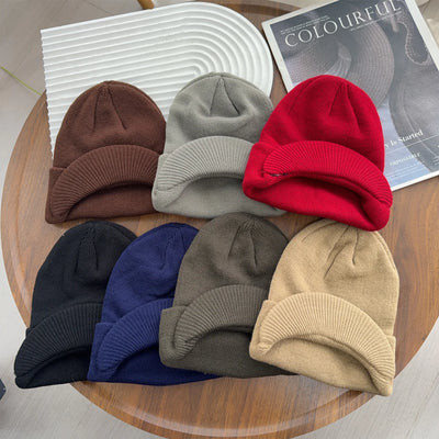 Hats Short-brimmed Woolen Army Peaked Caps Knitted Warm Hat