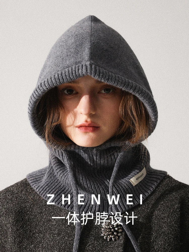 Wool Slouchy Balaclava Winter Hat for Women  Knitted Scarf