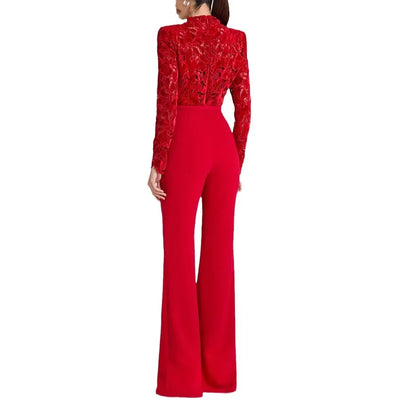Long sleeved waistband jumpsuit flared pants| INS casual loose party jumpsuit