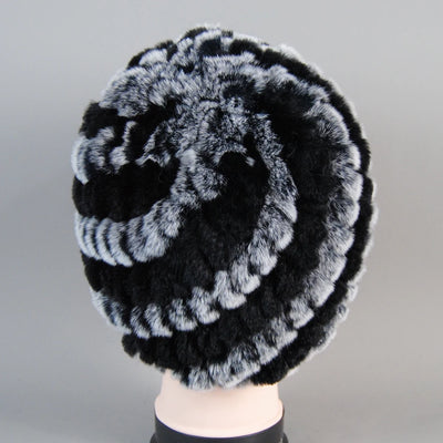 Real Rex Rabbit Winter Fur Hat For Women Russian Real Fur Knitted Cap