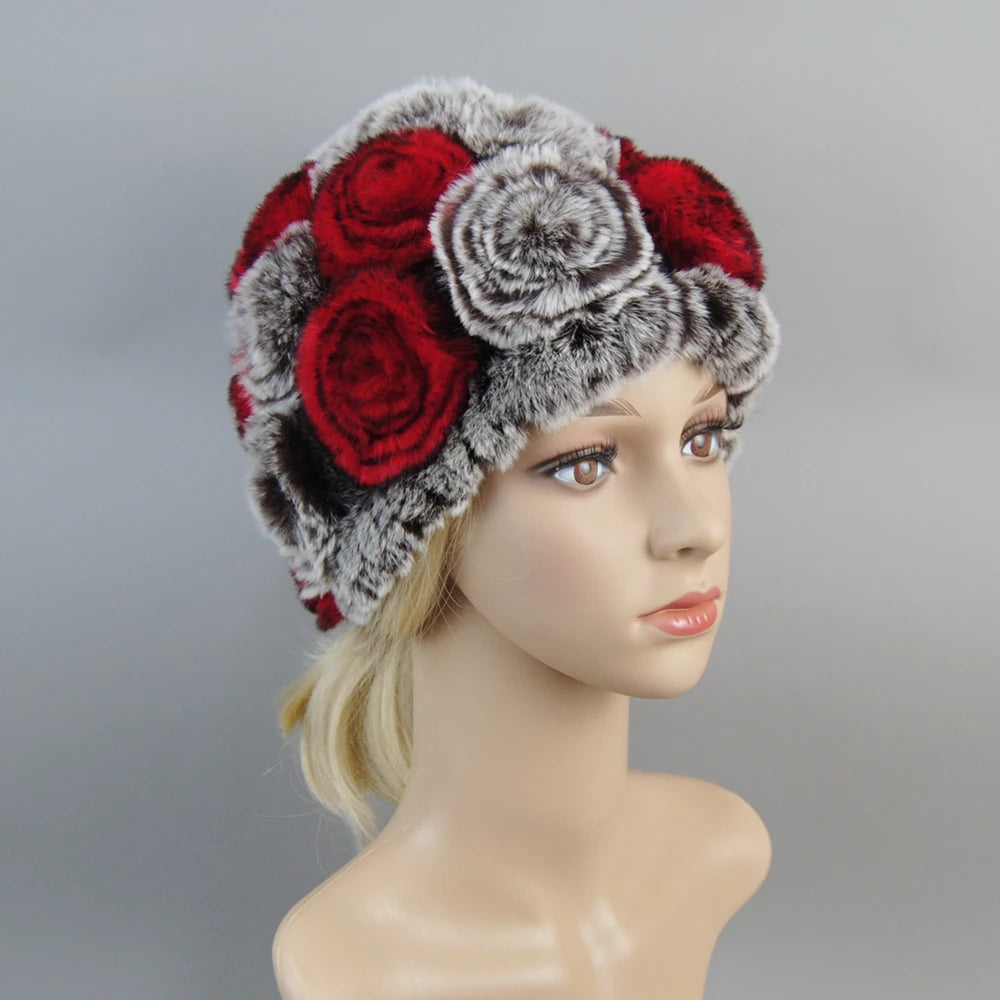 Winter Fur Hat Scarf Sets Natural Warm Real Rex Rabbit Fur