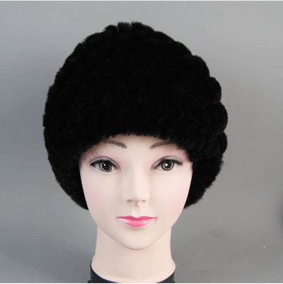 Real Rex Rabbit Winter Fur Hat For Women Russian Real Fur Knitted Cap