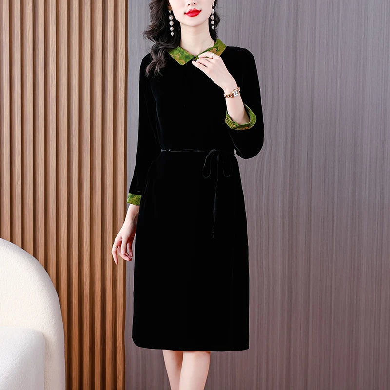 Winter Luxury Velvet Formal Elegant Party Dress Women Korean Vintage