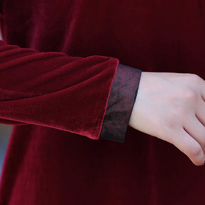 Velvet Midi Dress Women's Velvet Full Sleeve Knee-length Regular Shirt