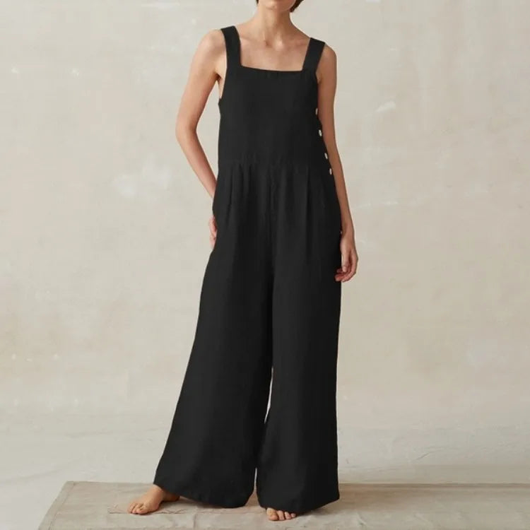 Women Cotton Linen Wide Leg Overalls Summer Fashion Off The Shoulder