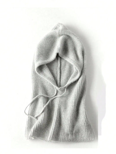 Wool Knitted Balaclava Hat For Women Winter Hooded Drawstring Skullies Cap