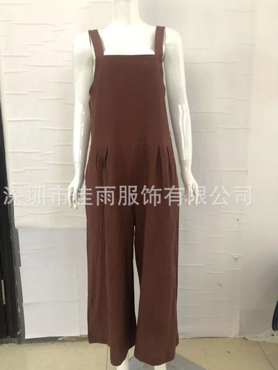 Women Cotton Linen Wide Leg Overalls Summer Fashion Off The Shoulder